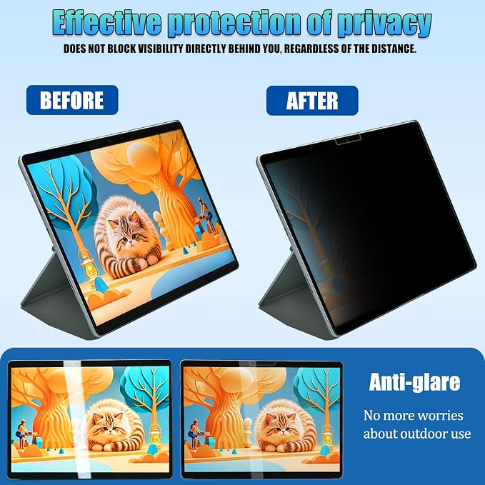 Privacy Screen Protector for Microsoft Surface Laptop 6/5/4/3/2/1 (13.5")- Nano-Suction Removable Anti-Spy Filter, Blue Light Blocking, Ultra-Thin Design