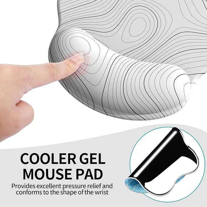 eulps Mouse Pad with Wrist Rest, Comfortable Computer Mousepad with Gel Wrist Support Smooth Surface and Non-Slip PU Base for Pain Relief, Laptop, Office & Home (White Line)