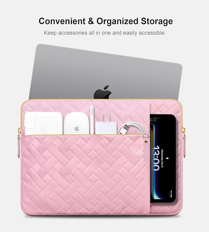 Lacdo Laptop Sleeve Case for 15 inch New MacBook Air M5/A3448 (2026), M4 A3241 2025, M3 A3114, M2 A2941 2024-2023, 15 inch MacBook Pro A1990 A1707 Computer Bag with Accessory Pocket, Sakura Pink