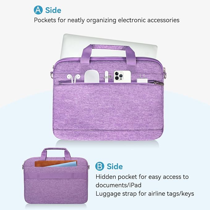LANDICI 360° Protective Laptop Bag Case 15.6-16 Inch with Shoulder Strap, Waterproof Computer Sleeve Cover for MacBook Pro 16, Acer HP Lenovo Dell ASUS Laptop, Slim Briefcase for Women, Purple