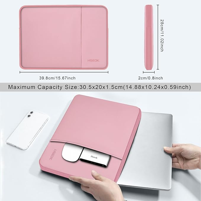 Hseok Laptop Sleeve 15.6 16 inch Case Compatible with MacBook Neo 16, MacBook Pro 16" M5/M4/M3/M2/M1, MacBook Air Pro 15", XPS 16, Most 15" 15.6" 16" Notebooks,Pink
