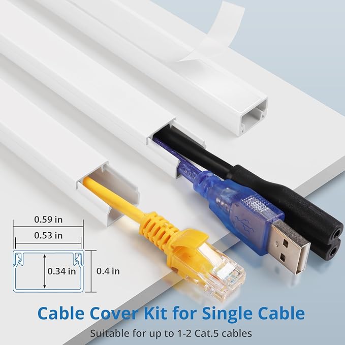 One-Cord Hider Kit, 126in (8 x L15.7in) Cable Covers for Wires on Wall, Mini Wire Hider for Wall Mounted TV, Beige Cable Raceway, Paintable Cord Cover Cable Management for Home Office, W0.6in x H0.4in