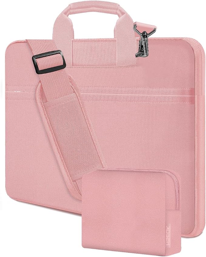 Hseok Laptop Shoulder Bag 15.6-16 inch Case,Water-Resistant Shockproof Computer Handbag with Small Case Compatible with MacBook Pro/Neo 16",Mac Air 15 M5, XPS 15/16 and most 15.6-16 PC,Pink