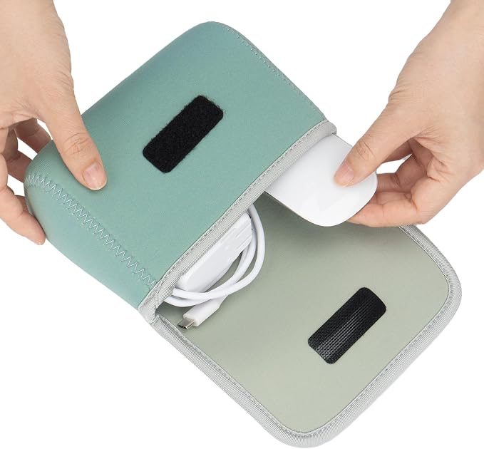 LENTION Mint Green Neoprene Tech Pouch, Portable Travel Organizer for MacBook Power Adapter, Power Bank, Charger, Cable & Small Electronics