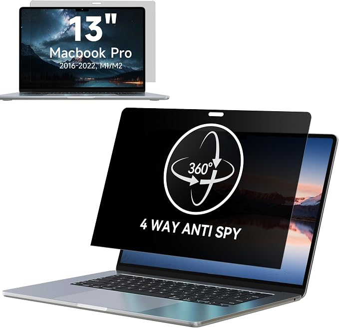 IPROKKO 360° Privacy Screen MacBook Pro 13 inch (2016, 2017, 2018, 2019, 2020, 2021, 2022, M1, M2) & MacBook Air 13" (2018-2021, M1), Matte Anti Glare Blue Light 13.3In Mac Scratch Resistant Laptop Screen Protector Filter