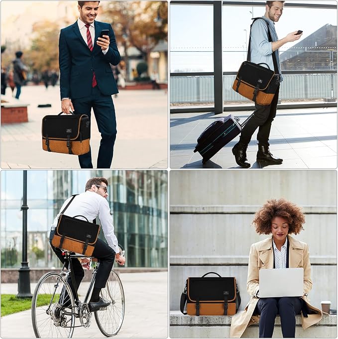 MATEIN 15.6 inch Messenger Bag for School, Briefcase Lightweight Men's Laptop Bag with Adjustable Shoulder Strap, Water Resistant Crossbody Satchel Computer Case for College Work, Black & Brown