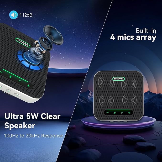 Wireless Conference Speaker and Microphone, 2-in-1 Daisy Chain Bluetooth Speakerphone with 4 Mics Arrays and 360° Voice Pickup and Noise Reduction,Bluetooth/USB/Dongle connection Methods for 30 People