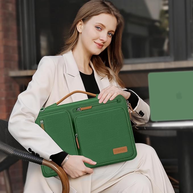 MOSISO 360 Protective Laptop Shoulder Bag,17-17.3 inch Computer Bag Compatible with MacBook, HP, Dell, Lenovo, Asus Notebook,Side Open Messenger Bag with 4 Zipper Pockets&Handle, Jungle Green
