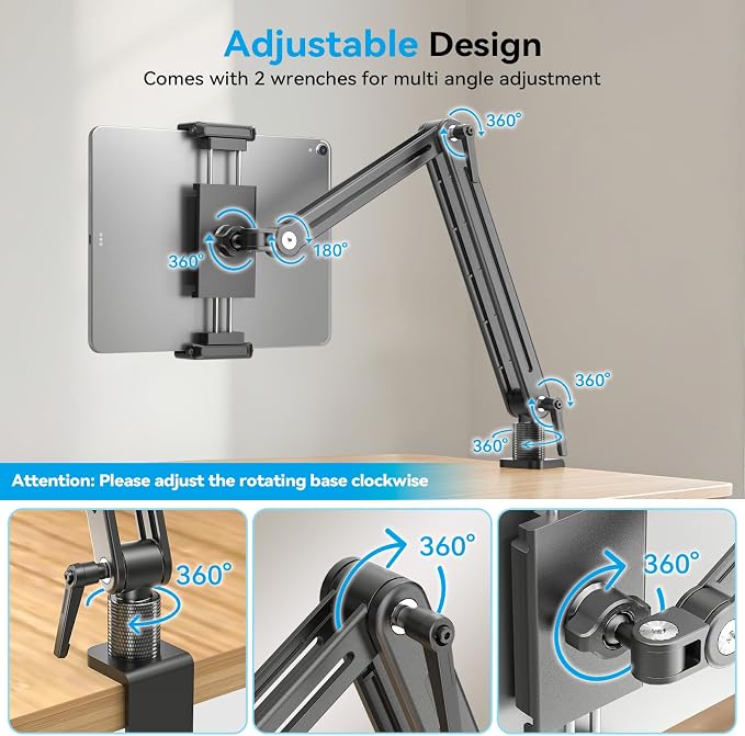Jakeko Magnetic Portable Monitor Stand 15.6" - up to 16" 18.5" 22 inch Tablet Holder for iPad VESA Mount 75mm for Desk Adjustable Foldable 360° Swivel (Up to 16.5'')