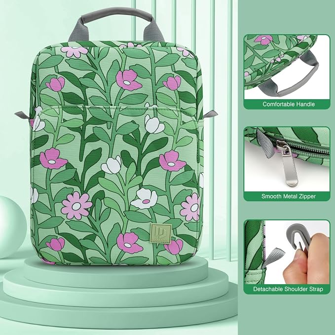 Dadanism 9-11 Inch Tablet Sleeve Bag Carrying Case with Shoulder Strap for iPad (A16) 11", iPad 10th Gen 10.9", iPad Air M4/Pro M5 11", iPad 9/8/7th 10.2", Galaxy Tab A11+ Plus 11", Cyan+Flower