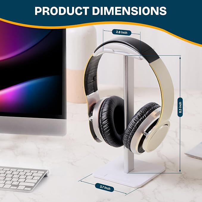 Headphone Stand for Desk - U Shaped Universal Headset Holder with Flexible Headrest, Sturdy Gaming Headphone Holder for Desk, Anti-Slip Base Headset Stand, Compatible with Most Headphones (White)