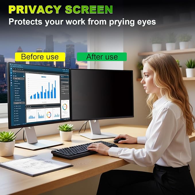 5 Pack Privacy Screen for 24 Inch 16:10 (51.9x32.5cm) Computer Monitor - Blue Light Filter & Anti-Glare, Removable Screen Privacy Shield | PC Protector Film for Office