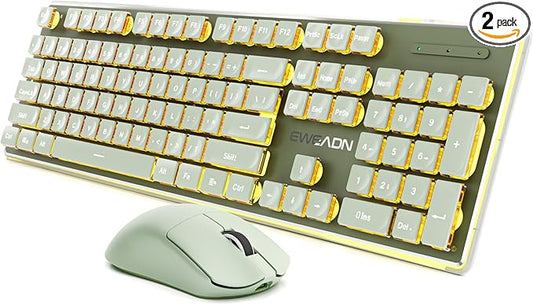 Wireless Keyboard and Mouse Combo with White Backlit Pudding Keycaps, Bluetooth & 2.4G, 2000mAh Rechargeable, Full Size, Metal Panel Quiet Computer Keyboard Set for Windows PC Desktop - Green