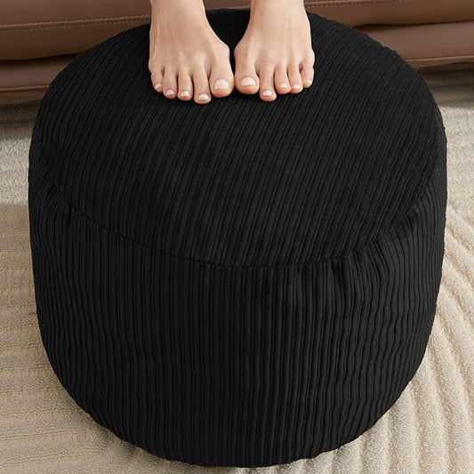 WSOFRLAC Pouf Ottoman Foot Stools with Foam Small Ottoman for Living Room Corduroy Ottomans Pouf 26x18 Floor Poufs Foot Rest for Chair Black Hassocks and Ottomans