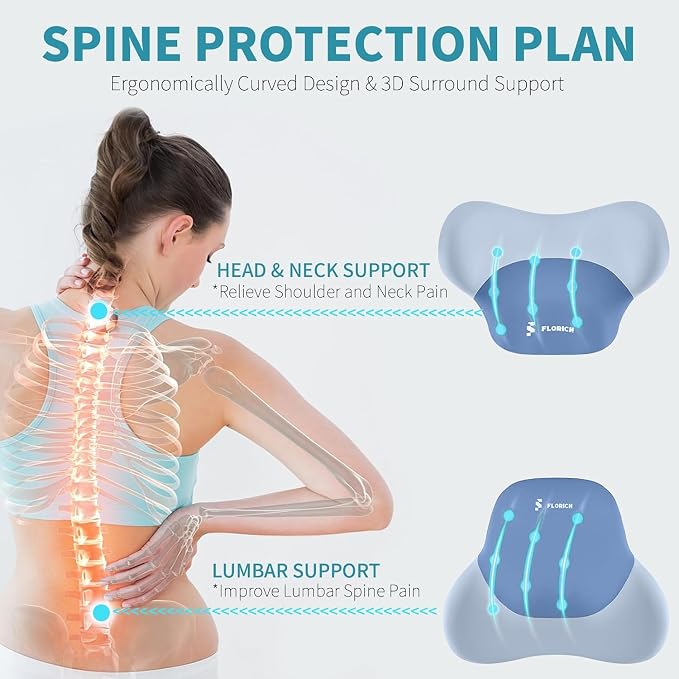 FLORICH Seat Cushion and Lumbar Support Pillow for Office Chair Car Neck Headrest Pillow Memory Foam Seat Pads Pressure Relief Back Cushion and Carseat Pads(Blue)