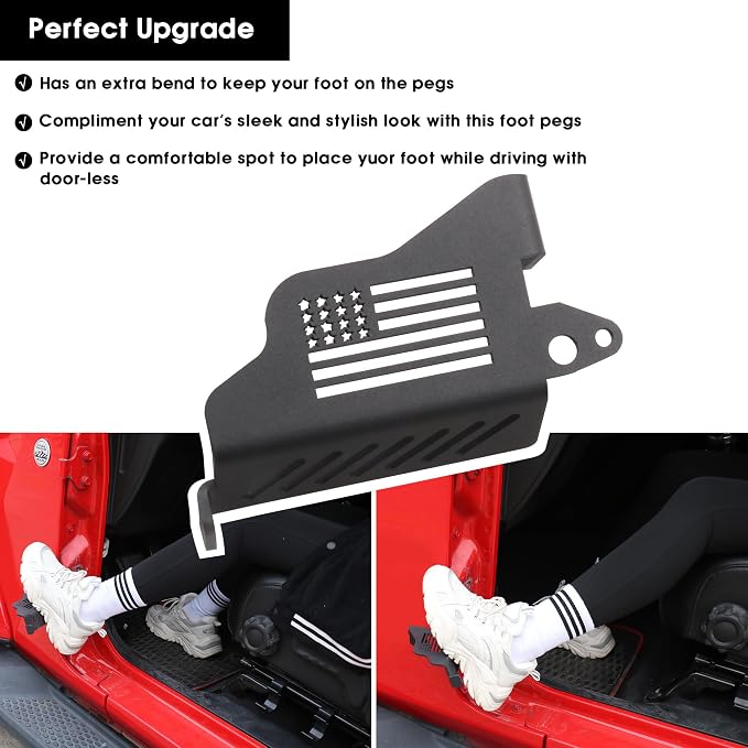 sukemichi Foot Pegs Doors Off for Jeep JK JL JT, Exterior Foot Rest Pedals Door Hinge Foot Peg for 2007-2025 2026 Jeep Wrangler JK JL 4XE 4 Door 2 Door Gladiator JT Accessories, Steel, 1 Pair (Flag)