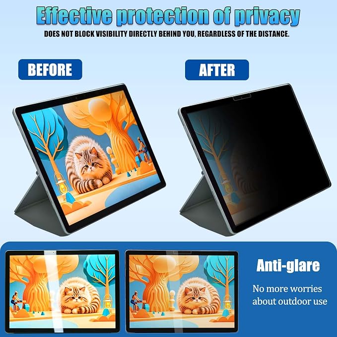 Privacy Screen Protector for Microsoft Surface Pro 7/6/5/4 (12.3") - Nano-Suction Removable Anti-Spy Filter, Blue Light Blocking, Ultra-Thin Design