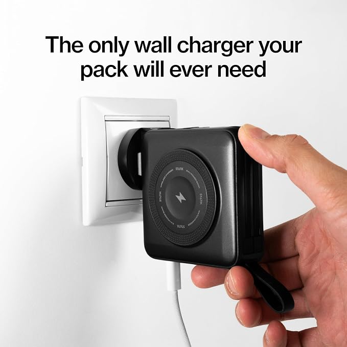 Statik SmartCharge Power Bank, 5-in-1 Travel Charger with Wall Plug & Built-in USB C Cables, Watch Charger for Apple Watch, 10000mAh & European Portable Charger, Compatible with iPhone, iPad, Samsung