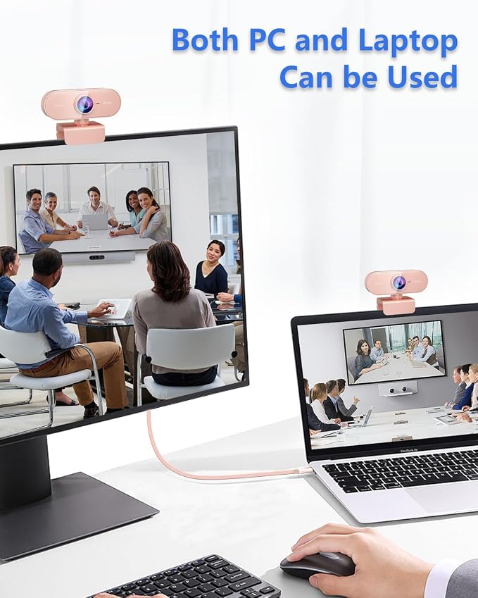 Webcam for PC&1080P HD Web Cam,Webcam with Microphone,Stand for PC/MAC/Laptop/Desktop,Wide Angle Web Cameras for YouTube,Skype,Zoom,Xbox One,Video Calling,Studying Pink