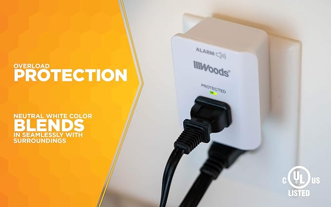 Southwire Woods Surge Protector - 1 Outlet - 1080J Appliance Surge Protection - LED Indicator Light and Alarm - Slim Space Saving Design - White - cULus Listed,(Pack of 6)