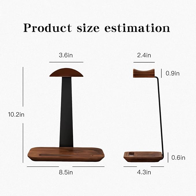 Walnut Wood Headphone Stand,Headphone Rack with Storage Base Plate,Headphones Holder for Study Rooms,Gaming Spaces,Desktop,Office