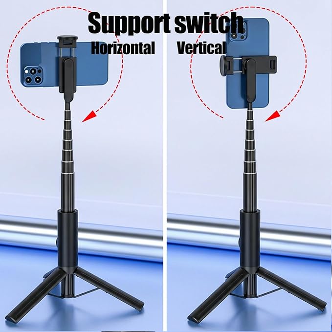 Selfie Stick Tripod Portable Extendable Cell Phone Stand with Detachable Mini Ring Light Phone Tripod Stand with Bluetooth Remote for iPhone Android for Vlogging/Travel/Live Streaming (Black)