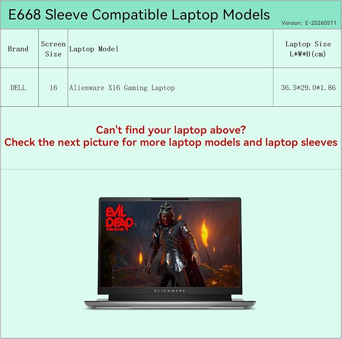 Smatree Elite Laptop Sleeve for 16 inch DELL Alienware X16 Gaming Laptop, Protective Laptop Case with Pocket(E668)