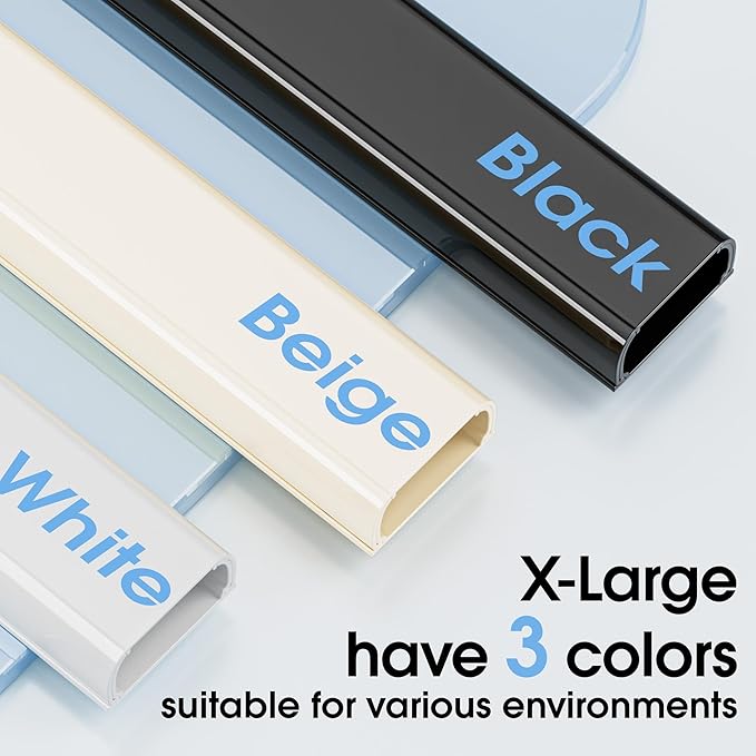 Large Cord Hider - 47in Wire Hiders for TV on Wall, Paintable Cable Hider, X-Large Cable Management Kit, Cord Hiding for Wall, W1.6in H0.8in, Black