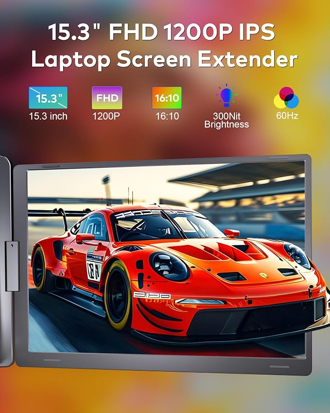 15.3" Laptop Screen Extender, FHD 1200P IPS Portable Monitor for Laptop, Triple Screen Quad Monitor for 13-17.3" Laptops, Compatible with Win and Mac OS(M1/M2/M3/M4/M5)-S980 Pro