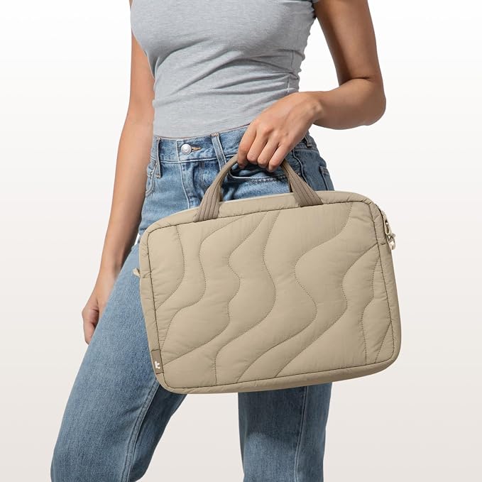 tomtoc 13-14 Inch Protective Puffy Laptop Carrying Bag for Women, Lightweight Laptop Briefcase Fits 13-inch Macbook Air M5 2026 & Neo A18, 14" MacBook Pro, Work Bag Case Handbag with Organized Storage