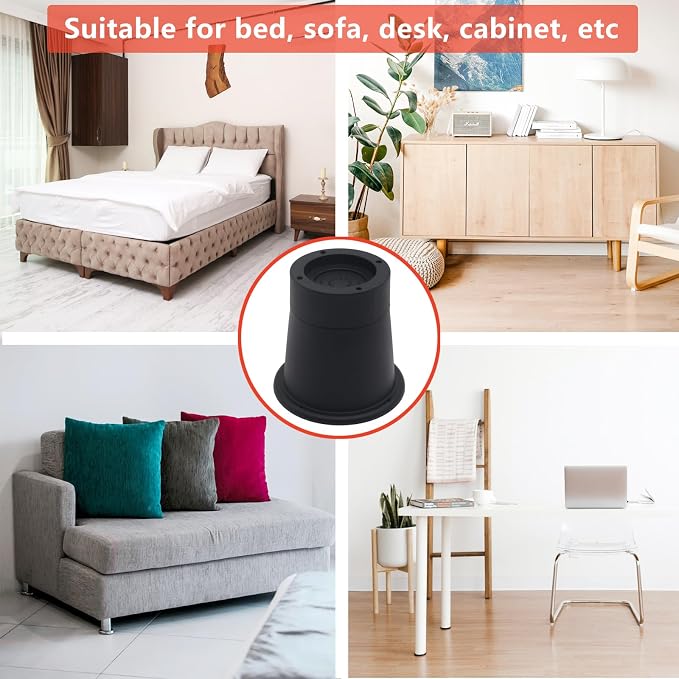 8 Pack Furniture Risers 3 inch Black Bed Risers, Bed Lifts Risers for Sofa, Couch, Desk, Bed Elevators Heavy Duty Bed Frame Risers Table Leg Extenders Supports Up to 1,300 Lbs