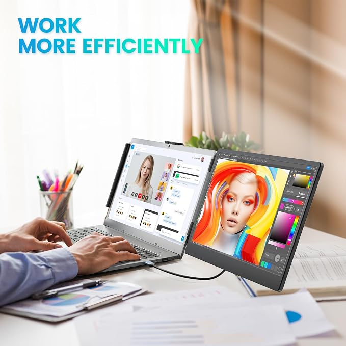 Cenerius 14" Laptop Screen Extender, FHD 1080P IPS Portable Monitor for Laptop, Dual Screen Monitor Extender Compatible with 13"-17" Laptops, HDMI/USB-A/USB-C Plug-Play for Windows, Mac, Android