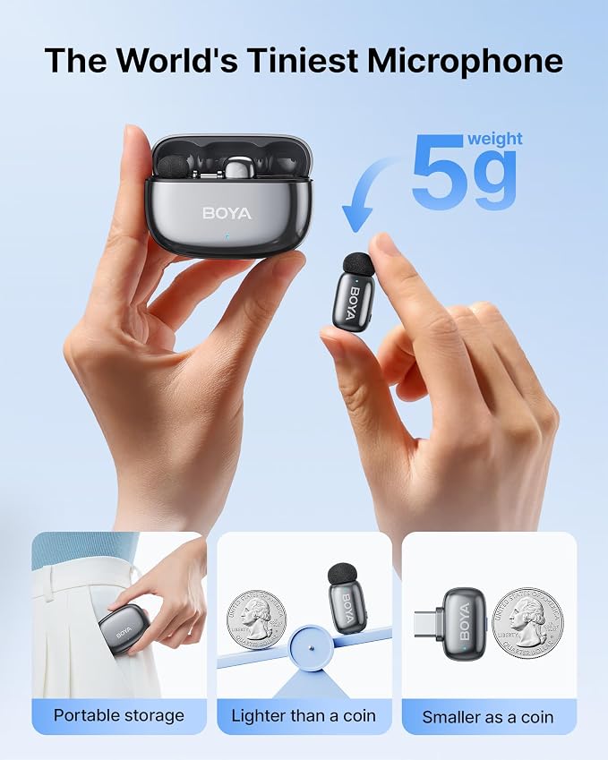 BOYA mini 2 Wireless Lavalier Microphone for iPhone 15/16/17 & Android,AI Noise Cancellation,App Control, 30H Battery Life with Charging Case,Lapel Microphone Wireless for Video Recording Podcast Vlog
