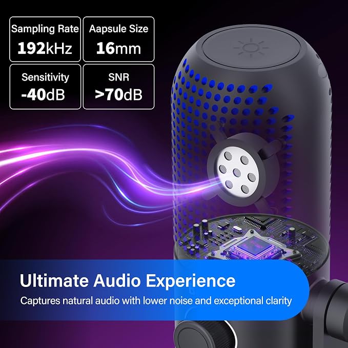 USB Microphone for PC Gaming,Streaming&Podcast,Plug & Play RGB Desktop Mic with One-Touch Mute,Cardioid Noise-Canceling Computer Mic for Twitch,YouTube,Recording on PC & Laptop(Black)
