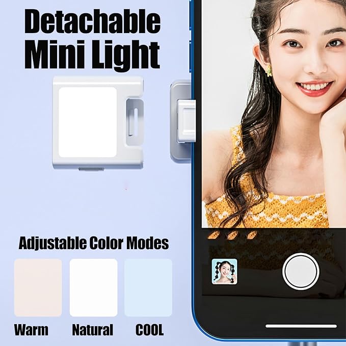 Selfie Stick Tripod Portable Extendable Cell Phone Stand with Detachable Mini Ring Light Phone Tripod Stand with Bluetooth Remote for iPhone Android for Vlogging/Travel/Live Streaming (White)