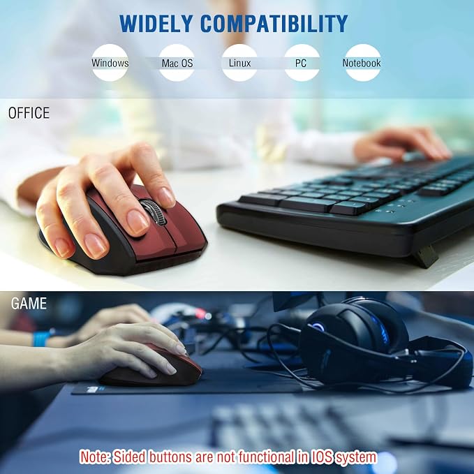 E-YOOSO Wireless Mouse for Laptop, Portable Optical Computer Mouse, 6 Buttons, Cordless 2.4GHz with USB Receiver, 5-Level 4800 DPI, 18 Months Battery Life, for PC, Chromebook, Windows, Mac(Red)
