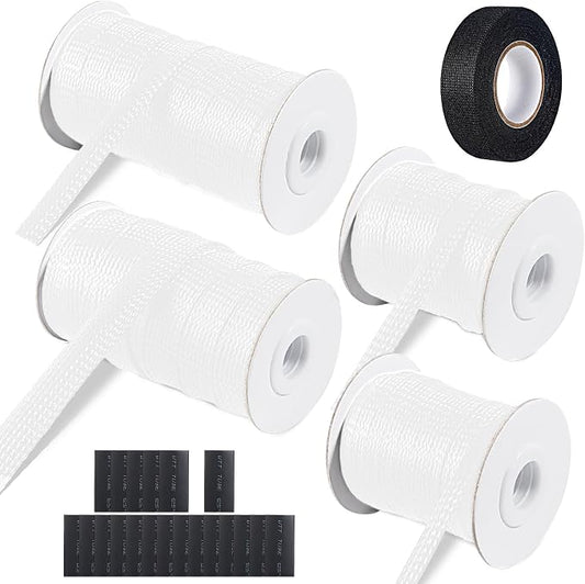 132 ft Expandable Braided Cable Sleeve Wire Loom PET Wire Sleeving，Wrap Management Mesh for Audio Video and Other Home Device Cable Automotive Wire - (1/2 Inch, 1/4 Inch, 3/8 Inch,3/4 Inch,White)