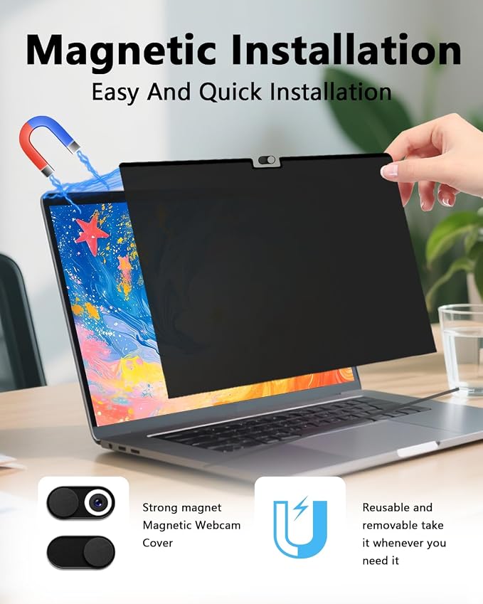 Magnetic Privacy Screen Protector for MacBook Pro 14 Inch 2021-2026 (M1/M2/M3/M4/M5/Pro/Max), Removable Anti Spy Glare Blue Light Shield, 14.2" Mac Laptop Privacy Filter