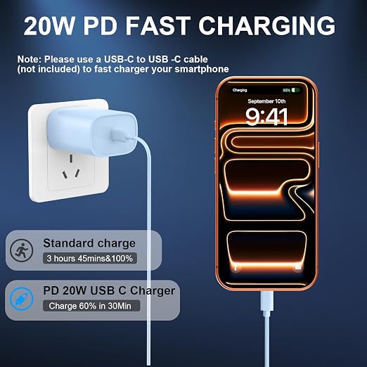 Phone 17 16 15 Charger Fast Charging Type C Chargers USB C Fast Charger Block & Phones 17 Charger Cord 10FT Long USB C Charging Cable for i.Phone 17/17 Pro/17 Pro Max/Air/Phone 16 15 Pro Max,Blue