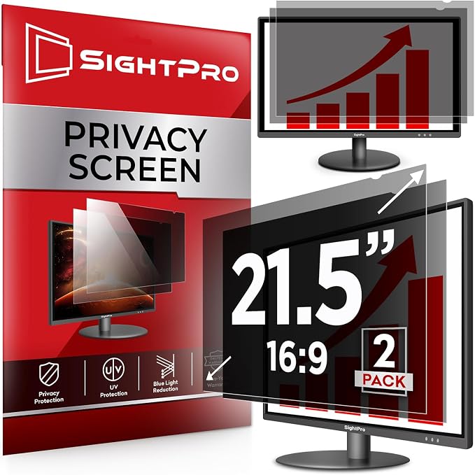 SightPro 21.5 Inch 16:9 [2 Pack] Computer Privacy Screen Filter for Monitor - Privacy Shield and Anti-Glare Protector