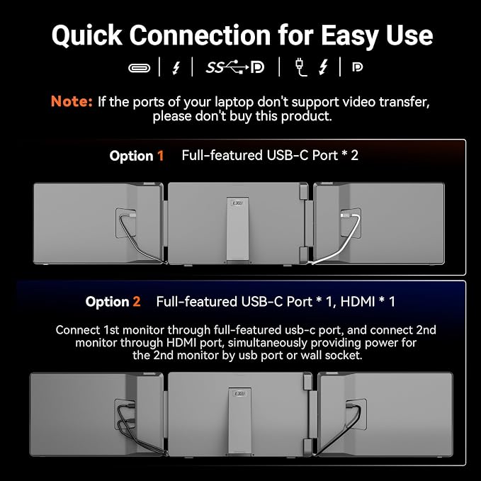 LXU Laptop Screen Extender, 15.6" FHD 1080P IPS Laptop Monitor Extender Triple Screens, Portable Monitor for Laptops 12~17.3 inch, Plug n Play Extended Monitor for MacBooks(NOT M1 M2 M3)/Windows