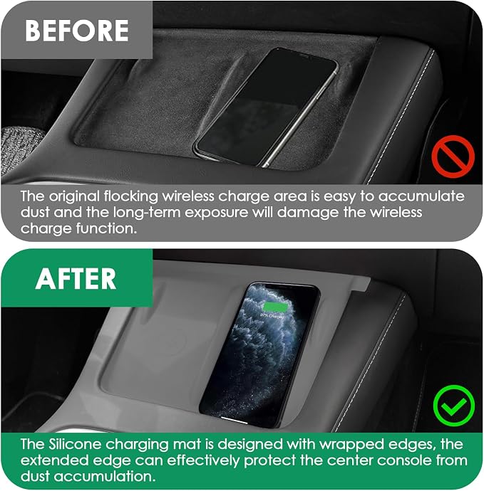 Center Console Wireless Charging Mat Compatible with Tesla Model Y 3 2024 2023 2022 2021Accessories Interior Pad Non-Slip Mat Upgrade Protection Trim Pads Dashboard Decoration Cover Gen 2 (Gray)