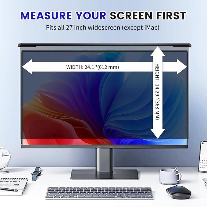Hanging 27 Inch Computer Privacy Screen Filter, Hanging Computer Screen Privacy Cover, Compatible with, 27 Inch 16:9 Widescreen Monitors, Protect Eyes from Glare and Blue Light