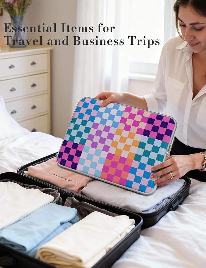 iCasso Laptop Sleeve 13 inch for MacBook Air 13-13.6 inch,Laptop case for MacBook Neo/Pro 13 inch, Slim Protective Travel Carrying Case Sleeve for 14 inch Chromebook,HP,Dell, Dopamine Checkerboard