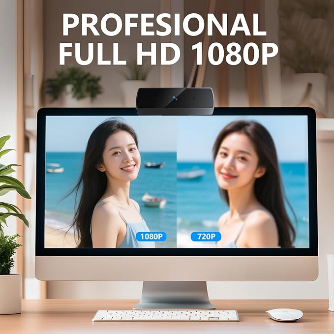 HD 1080p Webcam with Microphone, USB Computer Web Camera, Streaming Camera, Noise Reduction, Auto Light Correction, Plug & Play for PC/Laptop, Works with Zoom, Skype, Teams