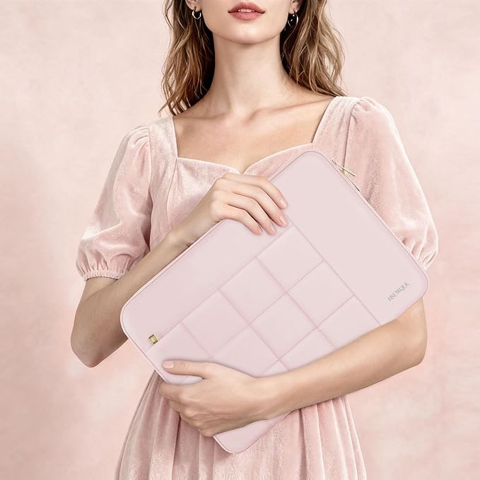 Laptop Case 13.3 inch,13-13.3 inch Puffy Laptop Sleeve Compatible with MacBook Neo/Air 13 13.6/Pro 13/Pro 14,HP Dell ASUS Acer Lenovo,Twelve Square Quilted Computer Bag with 2 Pockets,Pink