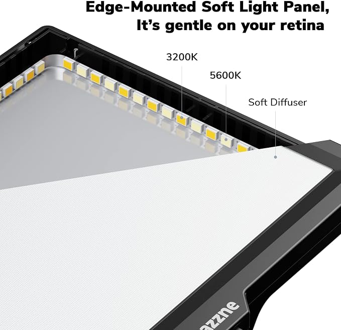 Camera Light, Dazzne D20 Video Light Panel with DC Adapter and Rechargeable Battery via USB-C Directly, Bi-Color 3200K-5600k DSLR Light for Canon/Nikon/Samsung/Olympus and Portrait Photography