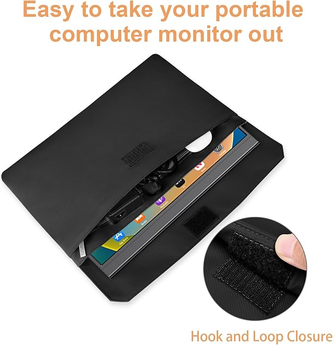 MOSISO Portable Monitor Case Sleeve 16.1 inch, Carrying Case for Most 15.6-16.1 inch Portable Travel Display Monitor Laptop, PU Leather Laptop Display Bag with Front Pocket, Black