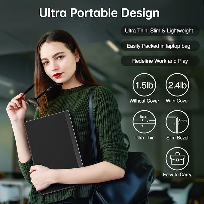cocopar Portable Monitor 15.6 Inch 1080P FHD 60Hz 85% sRGB Travel Monitor with Speaker HDMI USB-C Second Screen for Laptop MacBook Surface PC Xbox PS4/5, VESA Mountable, with Full Cover Stand