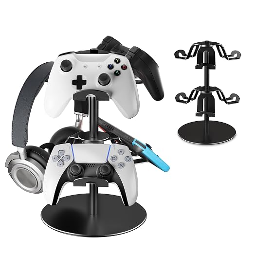 ZHGM Controller Stand 2 Tiers, Universal Gaming Headphone Stand Compatible with Xbox PS5 PS4 Nintendo Switch Pro, Aluminum Headset Holder Organizer Rack, Desktop Gamepads Holder, Black